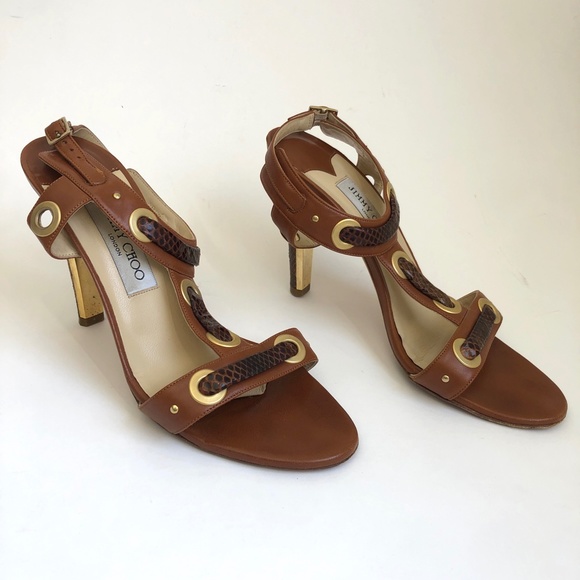 Jimmy Choo Leather & Snakeskin Sandals Size 39.5 - Picture 5 of 12